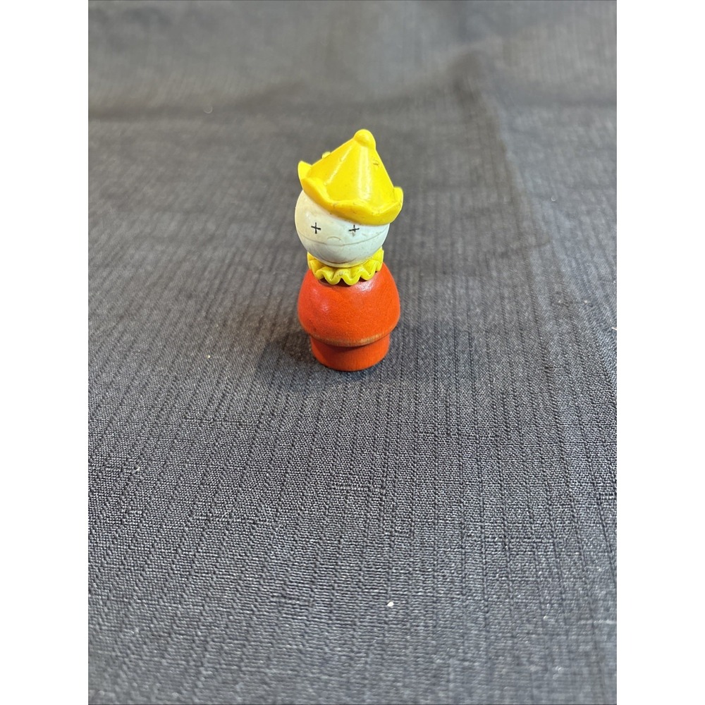 Vintage Fisher Price little people wood red Circus clown yellow hat
